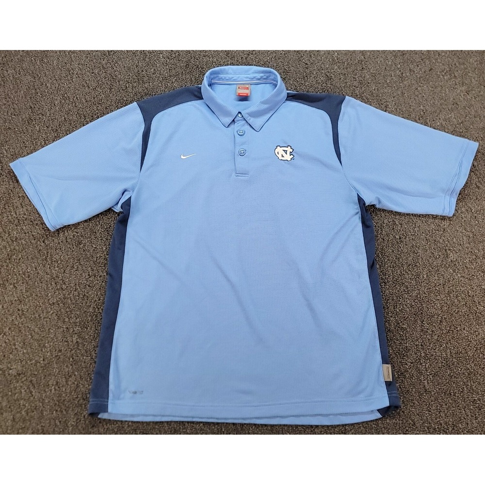 UNC North Carolina Tar Heels Polo Mens L Blue Nike Team Woven Short Sleeve Y2K